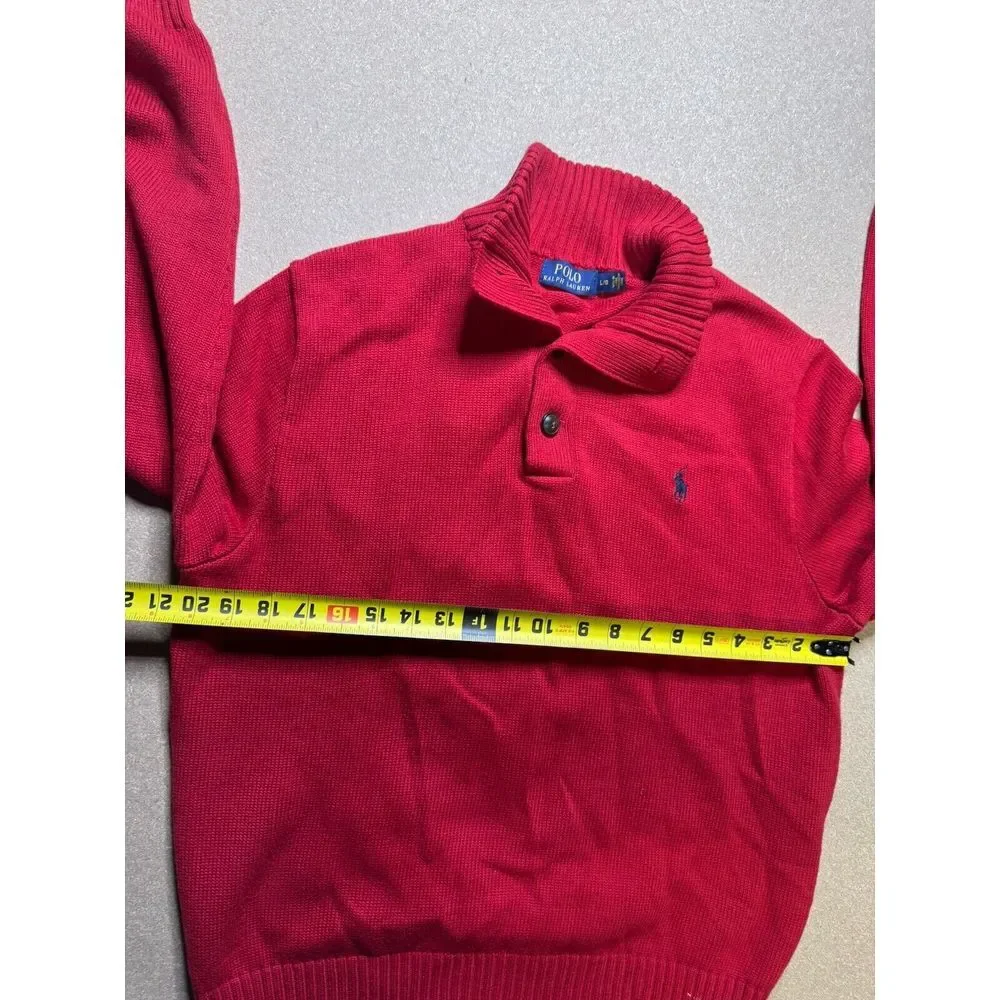 Polo Ralph Lauren 1/4 Button Pullover Sweater Sweatshirt Size Large Red‎